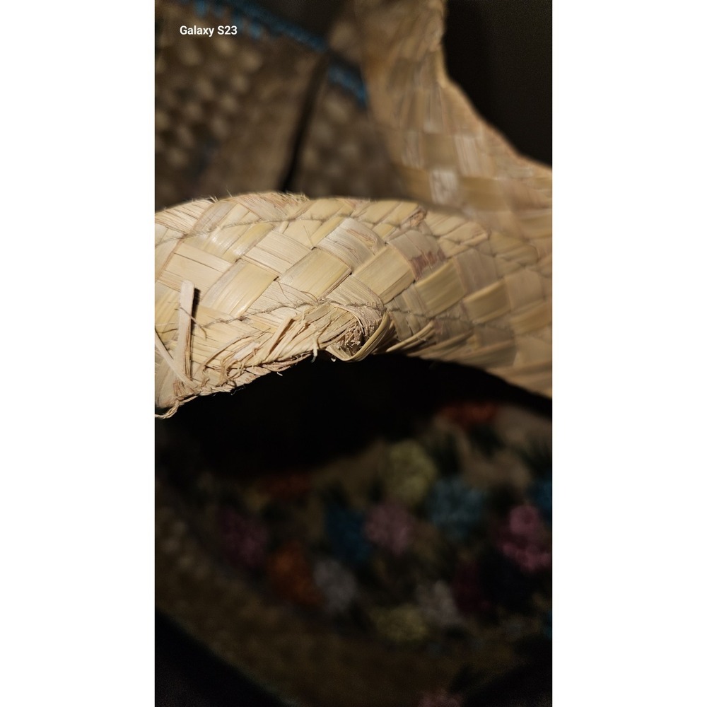 Vintage Embroided‎ Floral Raffia Straw Beach Market Tote Bag Lined Summer Beach - Picture 11 of 13